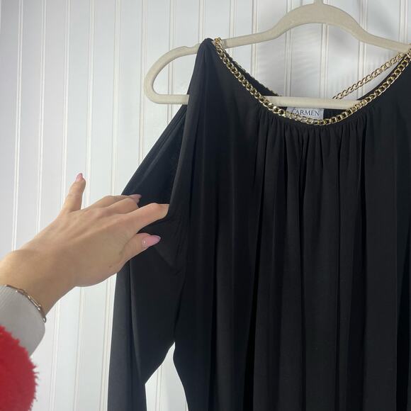 Carmen Marc Valvo Women’s 3/4 Sleeve Open Shoulder Chain Accent Blouse Size 2X - Picture 2 of 4